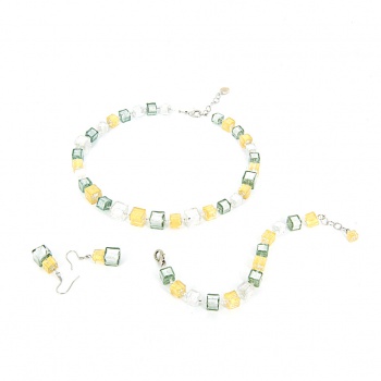 Šperky Murano Millefiori - Set ELENA - šedo - zlatý