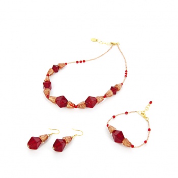 Šperky Murano Millefiori - Set AMARIS - červený