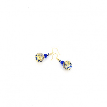 Šperky Murano Millefiori - Náušnice MEDA - modro - zlaté