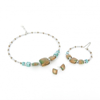 Šperky Murano Millefiori - Set ANIELA - tyrkysový 