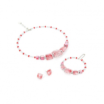 Šperky Murano Millefiori - Set ANIELA - červený