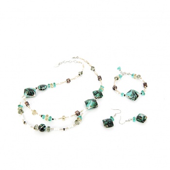 Šperky Murano Millefiori - Set GABRIELA - tyrkysový