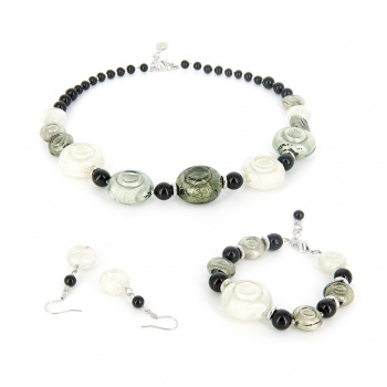 Šperky Murano Millefiori - Set CAROLA - šedý