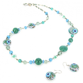 Šperky Murano Millefiori - Set ELECTRA - tyrkysový