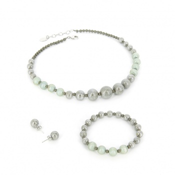 Šperky Murano Millefiori - Set MIHAELA - šedo-tyrkysový