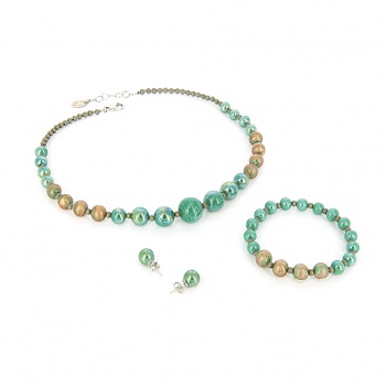 Šperky Murano Millefiori - Set MIHAELA - tyrkysovo - šedý