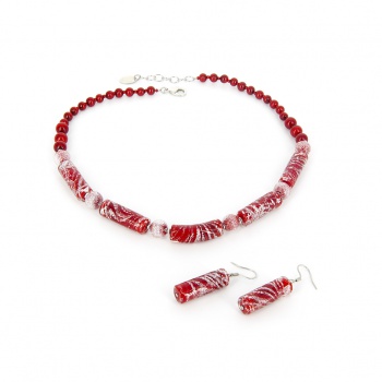 Šperky Murano Millefiori - Set ALIONA - červený