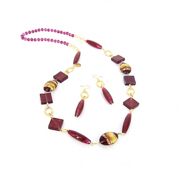 Šperky Murano Millefiori - Set AGATA - cyklaménový 