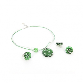 Šperky Murano Millefiori - Set INES - tmavo zelený