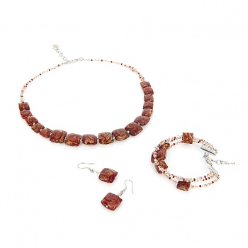 Šperky Murano Millefiori - Set ADORA - červený