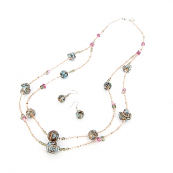 Šperky Murano Millefiori - Set CHARISMA - ružovo - tyrkysový