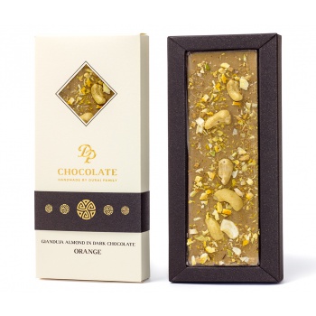 Ručne robené čokolády a pralinky - Plnená čokoláda Gianduja - ORANGE (90g)