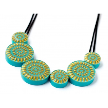 Šperky ZSISKA - Náhrdelník MANDALA 6 - tyrkysovo - zlatý