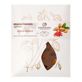 Ručne robené čokolády a pralinky - Tabuľková čokoláda - mliečna s goji a mandľami