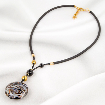 Šperky Murano Millefiori - Náhrdelník MOON CHARCOAL - čierny