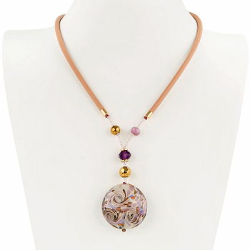Šperky Murano Millefiori - Náhrdelník MOON LAVENDER - béžový