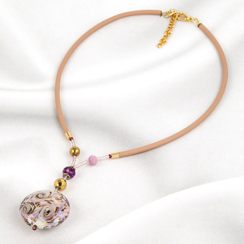 Šperky Murano Millefiori - Náhrdelník MOON LAVENDER - béžový