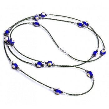 Šperky Murano Millefiori - Náhrdelník / náramok FLOWER - modro - šedý