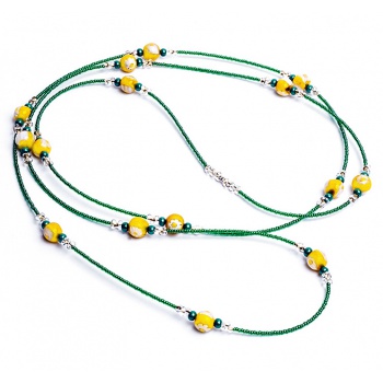Šperky Murano Millefiori - Náhrdelník / náramok FLOWER - žlto - zelený