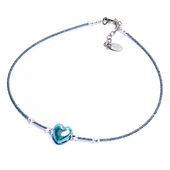 Šperky Murano Millefiori - Náhrdelník LOVELY - tyrkysovo - šedý