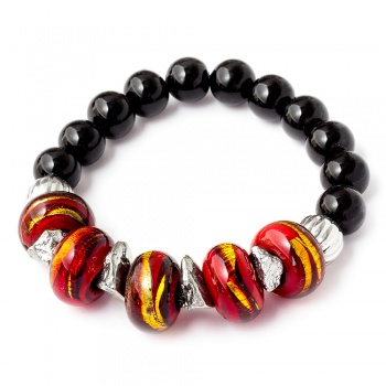 Šperky Murano Millefiori - Náramok UNICAT - čierno-červený