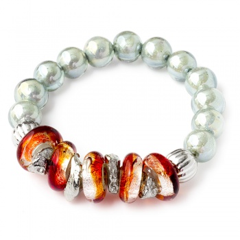 Šperky Murano Millefiori - Náramok UNICAT - červeno-strieborný