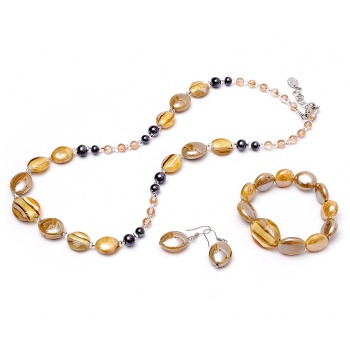 Šperky Murano Millefiori - Set NASTASIA - hnedo-oranžový