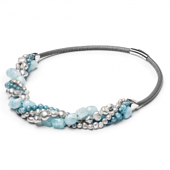 Šperky Gaura Pearls - Náhrdelník AKVAMARÍN-NEFRIT-PERLA - modrý