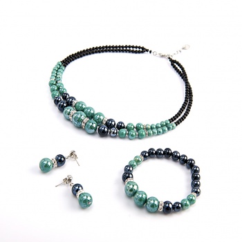 Šperky Murano Millefiori - Set ALEXIS - tyrkysovo - čierny, zlatý kov