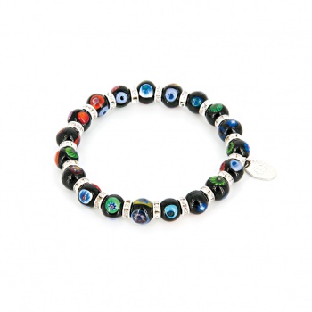 Šperky Murano Millefiori - Náramok KARMA - čierno - farebný