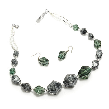 Šperky Murano Millefiori - Set ROVENA - šedo - čierny