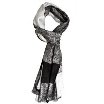 Módne doplnky pre ženy - Hodvábny šál - Super Silk - bielo-čierny