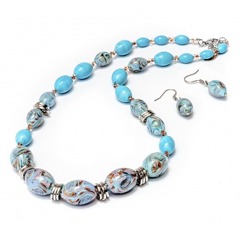 Šperky Murano Millefiori - Set ADONIA - tyrkysový