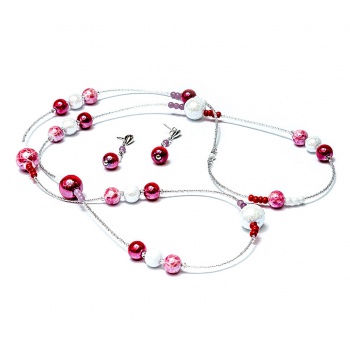 Šperky Murano Millefiori - Set SALINA - červeno - biely