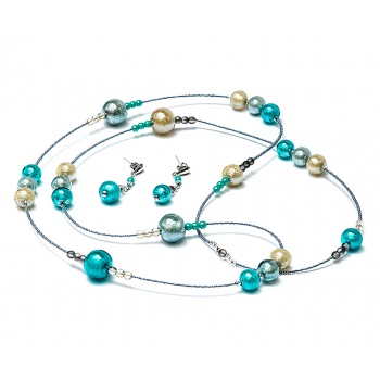 Šperky Murano Millefiori - Set SALINA - tyrkysovo - šedý