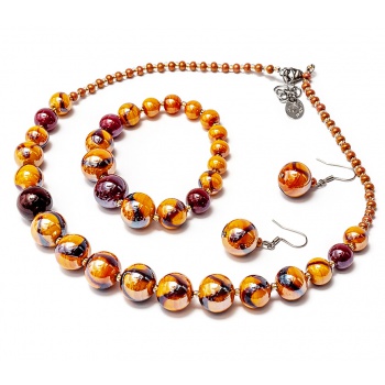 Šperky Murano Millefiori - Set OTILIA - žlto - hnedý