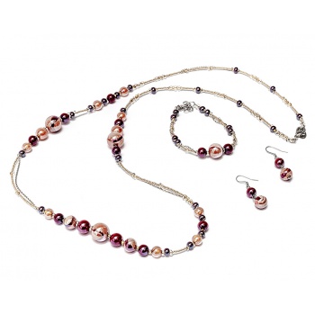 Šperky Murano Millefiori - Set ZENOBIA - bordovo - ružový