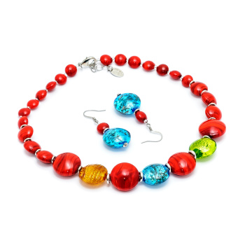 Šperky Murano Millefiori - Set CERES - červený
