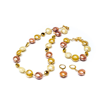 Šperky Murano Millefiori - Set LINDOS - hnedo-zlatý