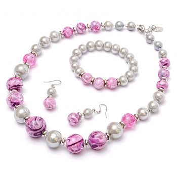 Šperky Murano Millefiori - Set TALIANA - ružovo-šedý