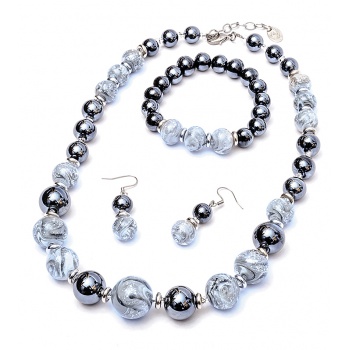 Šperky Murano Millefiori - Set TALIANA - čierno-šedý