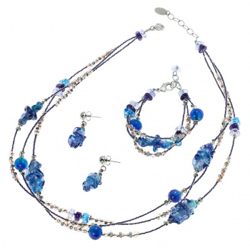 Šperky Murano Millefiori - Set LAURA - modrá